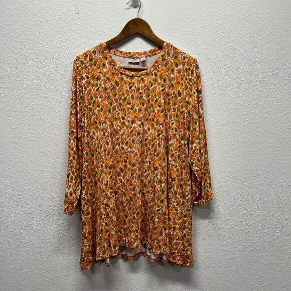 LOGO By Lori Goldstein Orange Multicolor Abstract Geometric Print Top Size XL - Picture 1 of 14